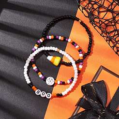 3 pz 3 stili di Halloween fatti a mano in muratura e set di braccialetti elasticizzati con perline di semi di vetro&nbsp;BJEW-JB10460