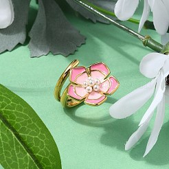 Anelli polsino in acciaio inossidabile smaltato 304 a forma di fiore per donna&nbsp;RJEW-Z079-01G