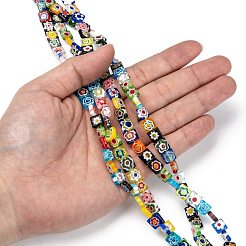 Hechos a mano cuadrada abalorios de vidrio millefiori&nbsp;X-LK-R004-52