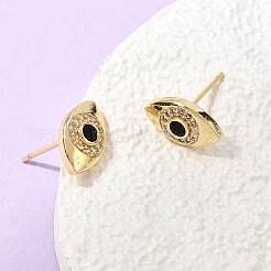Pendientes de botón de latón con micro pavé de circonitas cúbicas en forma de ojos&nbsp;EJEW-C186-20G-02