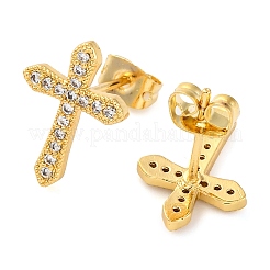 Pendientes con forma de cruz de latón chapado en rack y circonitas cúbicas transparentes&nbsp;EJEW-S245-01G-A