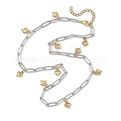 Colliers à maillons trombone en acier inoxydable 304 bicolore avec petit pompon en forme de cœur pour femmes&nbsp;NJEW-JN06598