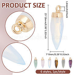 6 stücke 6 arten top goldene überzogene opalite & natürliche tiger eye & aventurin & labradorit & rose quarz & amethyst spitzen anhänger&nbsp;G-BC0001-63