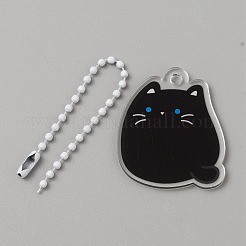 Décoration de pendentif acrylique animal chat mignon dessin animé avec chaîne à billes de fer&nbsp;KEYC-WH0036-33B