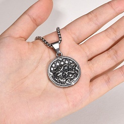 Colliers à chaîne en acier inoxydable avec pendentif rond en forme de dragon pour hommes&nbsp;PW-WG0759A-01