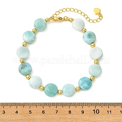 Armbänder aus natürlichen Larimar-Münzperlen mit runden Messingperlen&nbsp;BJEW-JB14414