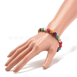 2 juego de pulseras elásticas con calavera de color turquesa sintético (teñido) y 2 estilos.&nbsp;BJEW-JB08071