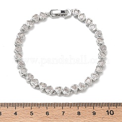 Herzförmiges Armband aus Messing mit Mikropavé-Fassung und klaren Zirkonia-Steinen für Damen&nbsp;BJEW-C156-07C-P