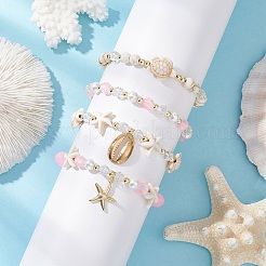 4 pulsera elástica de 4 estilos con cuentas de concha&nbsp;BJEW-JB11996-01
