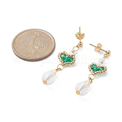 Cuore di vetro con orecchini pendenti con fiore acrilico&nbsp;EJEW-MZ00077