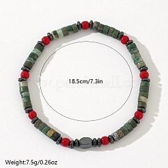 Bracelets extensibles en perles de corail rouge naturel et de jaspe vert pour hommes&nbsp;NL0461
