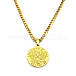 Colliers pour hommes avec pendentif Sainte Thérèse en acier inoxydable 304 et chaîne cubaine&nbsp;FS-WG81751-01