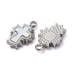 Dijes de cruz de concha blanca natural pavé de acero inoxidable 304&nbsp;STAS-S163-26P