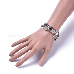 Cinq boucles de quartz tourmalinés naturels / bracelets enveloppants en quartz rutile et pierre de lune noirs&nbsp;BJEW-JB04488-01