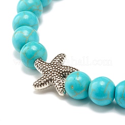 Bracciale elastico rotondo in turchese sintetico e roccia lavica naturale&nbsp;BJEW-JB07470-05
