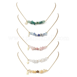 Collane con catena in acciaio inossidabile 304 con ciondolo a forma di scheggia di pietra preziosa mista naturale e perline rotonde per donna&nbsp;NJEW-JN05741