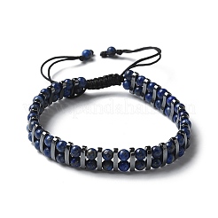 Bracciali regolabili con perline intrecciate in lapislazzuli naturali ed ematite sintetica&nbsp;BJEW-H626-01-07