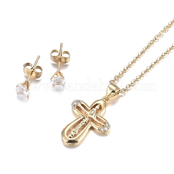 Ensembles de bijoux de Pâques en acier inoxydable 304 avec strass&nbsp;SJEW-H301-13G