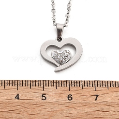 Collar de cadena tipo cable con colgante de corazón de rhinestone de cristal de acero inoxidable 304 para mujer&nbsp;LS-NJEW-Z056-01D-P