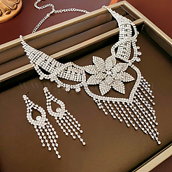 Set di collane pettorali e orecchini a bottone in ottone e lega di cristallo e strass&nbsp;FS-WG691FB-01