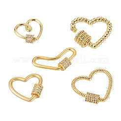 5 Stück 5 Stil Messing Micro Pave klare Zirkonia Schraubkarabiner Verschluss Charms&nbsp;ZIRC-TA0002-17