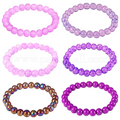 6 Stück 6 Stile 8mm Glas runde Perlen Stretch Armband Sets&nbsp;BJEW-TAC0022