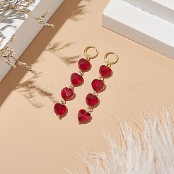 Orecchini a monachella pendenti con nappa a cuore in vetro&nbsp;EJEW-TA00200