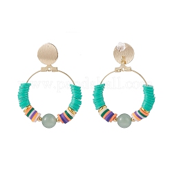 Orecchini pendenti con anello grande con avventurina verde naturale e argilla polimerica&nbsp;EJEW-TA00075-05