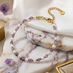 Armbänder aus natürlichem Amethyst und Imitationsperlen für Damen&nbsp;UB9347