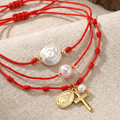 3 Stück Armband mit Imitationsperlen und Messinganhänger&nbsp;OQ8037-5