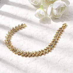 V-förmige Messing-Mikropflaster-Gliederkettenarmbänder mit klaren Zirkonia&nbsp;BJEW-C130-04G