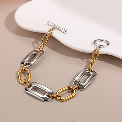 Zweifarbige Armbänder aus 304er Edelstahl mit rechteckigen Gliedern und zwei Verschlüssen für Damen&nbsp;WG05454-03