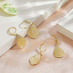 4 paire de boucles d'oreilles à levier en laiton en forme de larme&nbsp;EJEW-HS0001-21G
