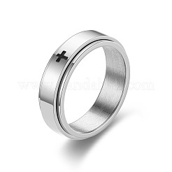 Anillos de dedo giratorios de acero inoxidable 304 con patrón cruzado&nbsp;FS-WGAA8E6-04