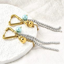 Pendientes de aro de acero inoxidable 304 con micropavé de circonita cúbica transparente y perla de plástico&nbsp;EJEW-D308-05PG
