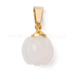 Breloques citrouille en jade blanc naturel avec fermoirs à pression en acier inoxydable 304 doré&nbsp;PALLOY-JF02349-03