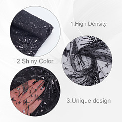 Pailletten-Stern-Mond-Muster bestickte Polyester-Mesh-Stoffe&nbsp;DIY-WH0530-45C