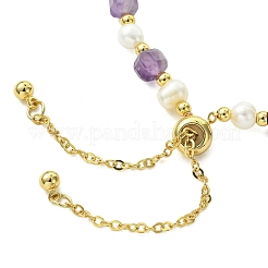 Verstellbare Armbänder mit Schiebeverschluss aus natürlichem Amethyst und Süßwasserzuchtperlen für Damen&nbsp;BJEW-JB13609-02