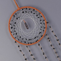 Hängende Sonnenfänger aus gewebtem Netz aus Eisen und schwarzem Naturachat&nbsp;HJEW-F027-09