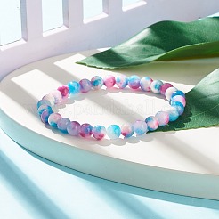 Pulsera elástica con cuentas redondas de jade blanco natural&nbsp;BJEW-JB07968-01