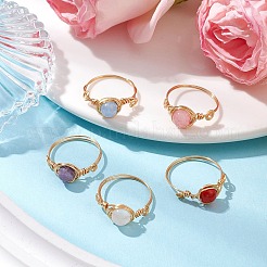 Runde natürliche quarz kristall & rose quarz & quarz & malaysia jade & amethyst finger ringe&nbsp;RJEW-JR00766