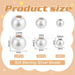60 Stück 3 Stile 925 Sterlingsilberperlen&nbsp;STER-BC0002-11