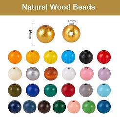 260pcs 26 couleurs de perles en bois naturel peintes&nbsp;WOOD-SZ0001-07