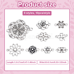 90 pz 9 stili di maglie/connettori in lega di fiori in stile tibetano&nbsp;TIBE-ME0001-03