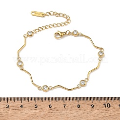 Pulseras de eslabones planos redondos ondulados de acero inoxidable 304 con cristales de imitación de diamantes para mujer.&nbsp;BJEW-F543-01G