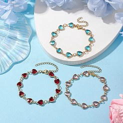 3 pz 3 colori 304 acciaio inossidabile e set di braccialetti a maglie a cuore in vetro&nbsp;BJEW-JB10865