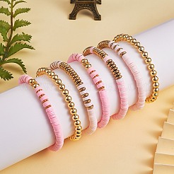 Heishi-Perlen-Stretch-Armbänder aus synthetischem Hämatit und Fimo&nbsp;BJEW-PH01487-01