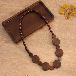 Holz flache runde & runde Halsband elastische Perlen Halsketten für Frauen&nbsp;FS-WGCD85D-01
