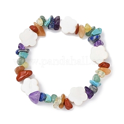 Chips de pierres précieuses naturelles et synthétiques mélangées et bracelet extensible en perles de coquillage&nbsp;BJEW-JB09897