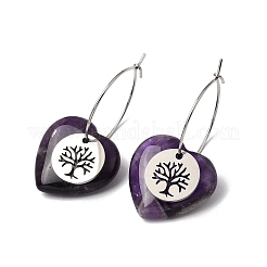 Orecchini a cerchio da donna in ametista naturale e acciaio inossidabile 304&nbsp;EJEW-G475-05P-06